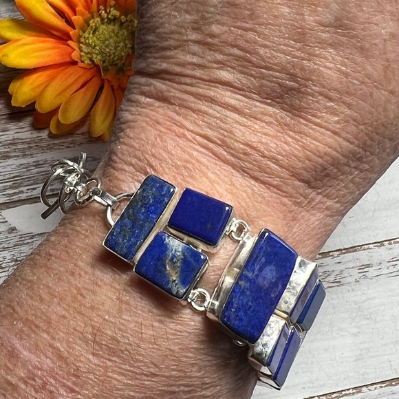 Lapis Lazuli Bracelet Handmade Stone Gemstone 925 Silver Large Ethnic Boho New! - Picture 14 of 15